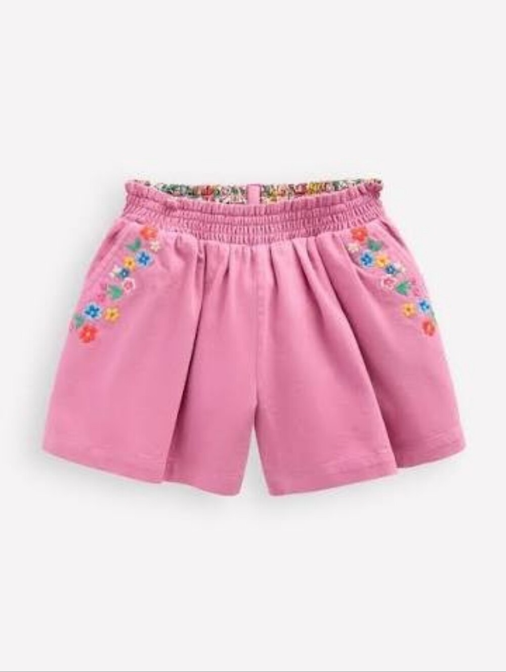Mini Boden Pull On Elastic Waist Floral Embroidered Pink Shorts Pink 7-8Y